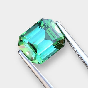Flawless 4.03 CT Excellent Emerald Cut Natural Greenish Blue Tourmaline from Afghanistan.