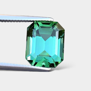 Flawless 4.03 CT Excellent Emerald Cut Natural Greenish Blue Tourmaline from Afghanistan.
