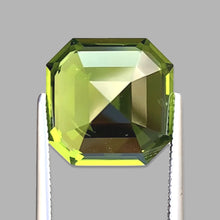 Load image into Gallery viewer, 100% Eye Clean 8.62 CT Asscher Cut Natural Green Peridot from Supat Mine Pakistan.